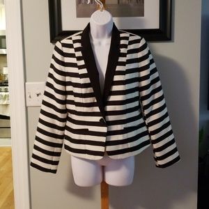 Worthington Black and White Striped Notch Lapel Blazer